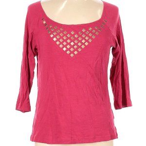 BARBARA LESSER Hot Pink w/Gold Rivet Trim 100% Cotton Top Size L Made in USA